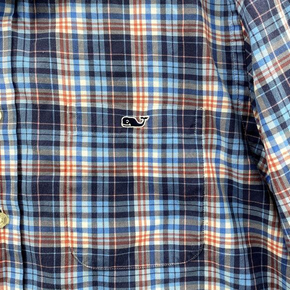 Vineyard Vines Shirt Men's Medium Blue Plaid Slim Fit Tucker Whale Button Preppy - Picture 3 of 11